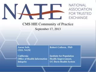 CMS HIE Community of Practice September 17, 2013