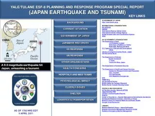 YALE/TULANE ESF-8 PLANNING AND RESPONSE PROGRAM SPECIAL REPORT (JAPAN EARTHQUAKE AND TSUNAMI)