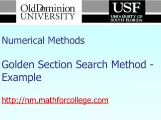 Numerical Methods Golden Section Search Method - Example nm.mathforcollege
