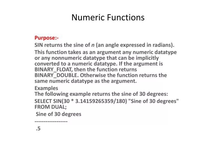 numeric functions