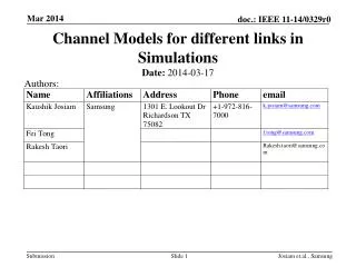 Channel Models for different links in Simulations