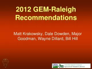 2012 GEM-Raleigh Recommendations