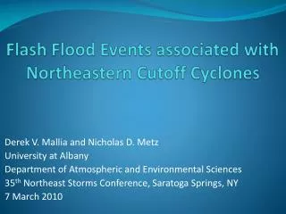 Flash Flood Events associated with Northeastern Cutoff Cyclones