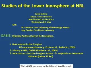 Studies of the Lower Ionosphere at NRL