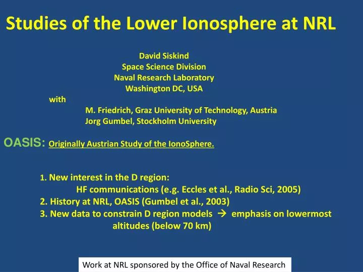 studies of the lower ionosphere at nrl
