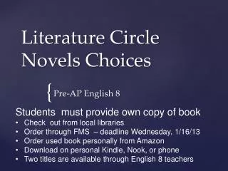 Literature Circle Novels Choices