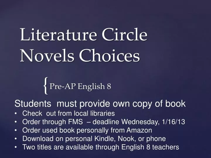 literature circle novels choices