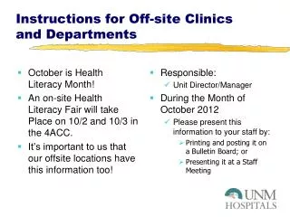 Instructions for Off-site Clinics and Departments