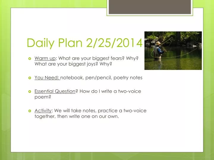daily plan 2 25 2014