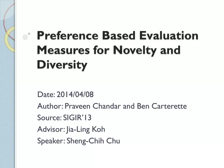 preference based evaluation measures for novelty and diversity