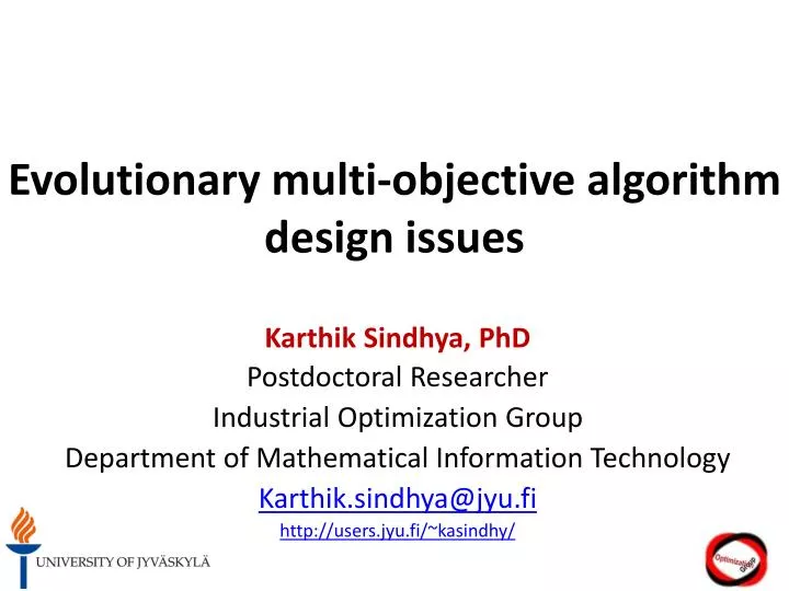 evolutionary multi objective algorithm design issues