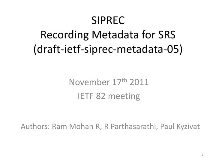 siprec recording metadata for srs draft ietf siprec metadata 05