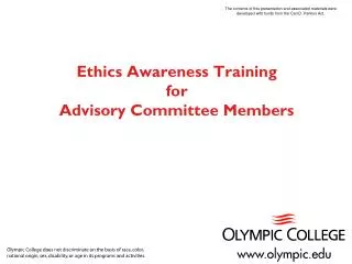 Ethics Awareness Training for Advisory Committee Members