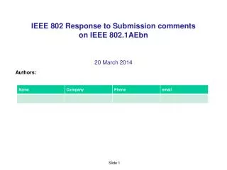 IEEE 802 Response to Submission comments on IEEE 802.1AEbn