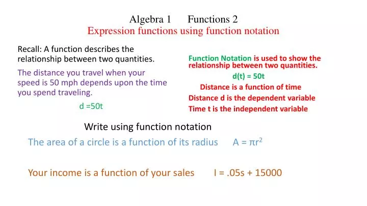 algebra 1 functions 2 expression functions using function notation
