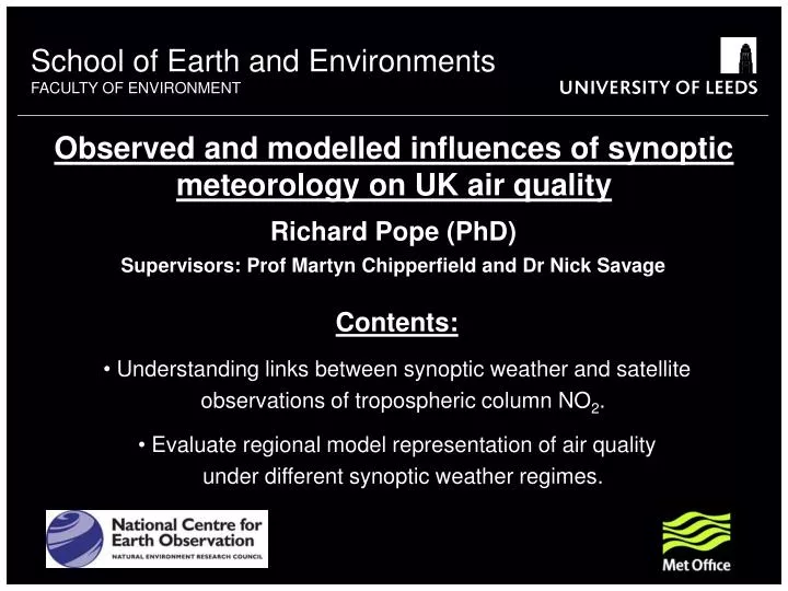 observed and modelled influences of synoptic meteorology on uk air quality