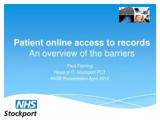 Patient online a ccess to records An overview of the barriers