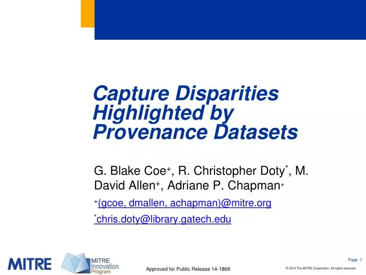 capture disparities highlighted by provenance datasets