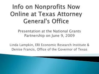 Info on Nonprofits Now Online at Texas Attorney General's Office