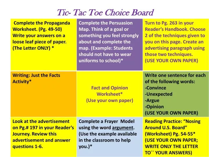 tic tac toe choice board c