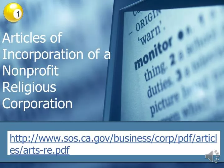 articles of incorporation of a nonprofit religious corporation