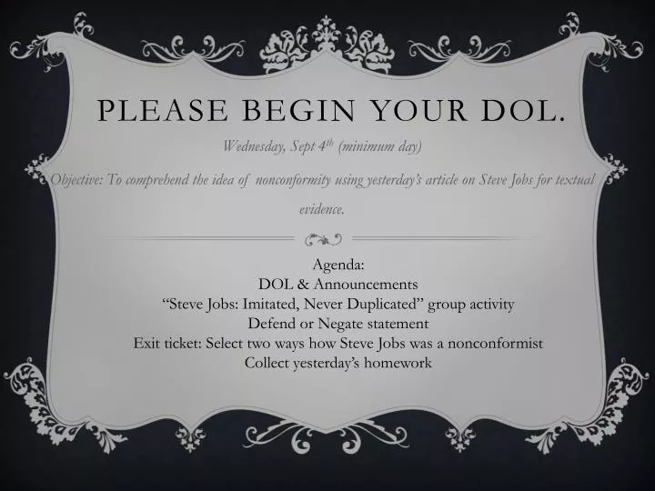 please begin your dol