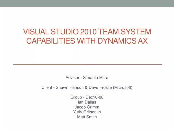 visual studio 2010 team system capabilities with dynamics ax