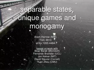 separable states, unique games and monogamy