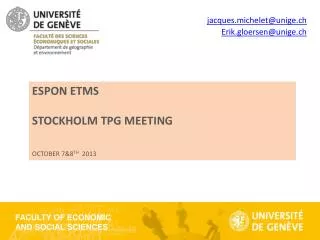 ESPON ETMS Stockholm TPG meeting October 7&amp;8 th 2013