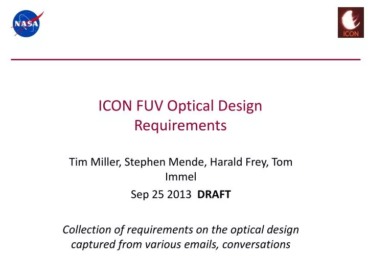 icon fuv optical design requirements