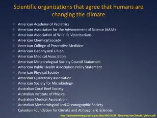 Scientific organizations that agree that humans are changing the climate