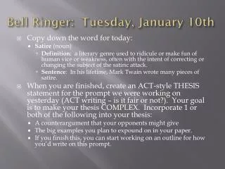 Bell Ringer: Tuesday, January 10th