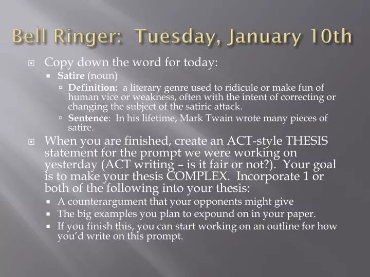 bell ringer tuesday january 10th
