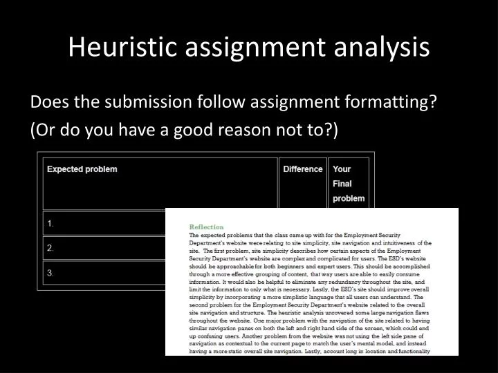 heuristic assignment analysis