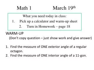 Math 1 		 March 19 th