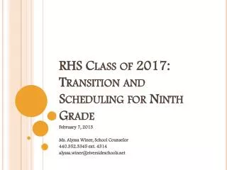 RHS Class of 2017: Transition and Scheduling for Ninth Grade