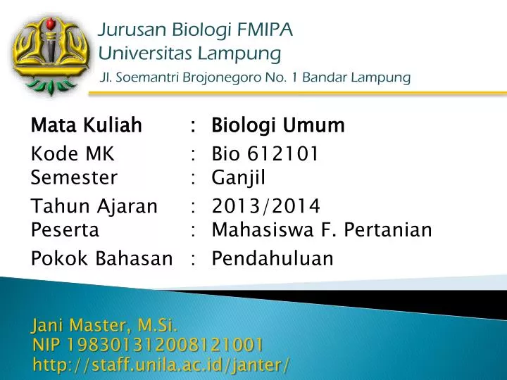 jani master m si nip 198301312008121001 http staff unila ac id janter