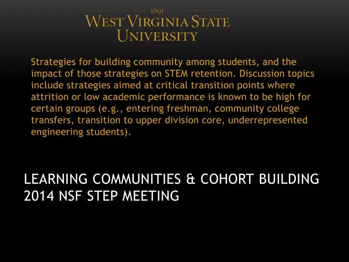 learning communities cohort building 2014 nsf step meeting