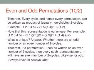Even and Odd Permutations (10/2)