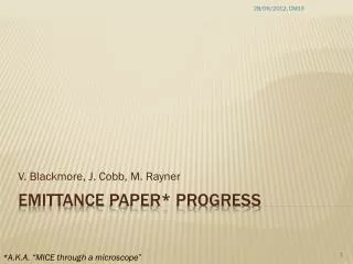 Emittance Paper* Progress