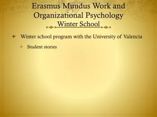 Erasmus Mundus Work and Organizational Psychology Winter School