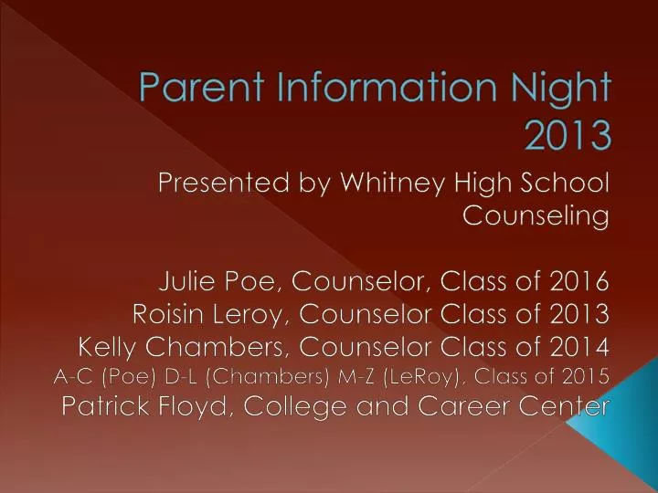 parent information night 2013