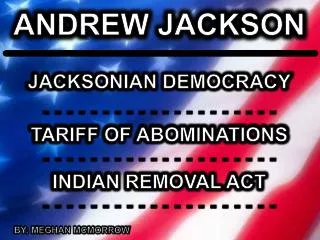 ANDREW JACKSON JACKSONIAN DEMOCRACY - - - - - - - - - - - - - - - - - - - - TARIFF OF ABOMINATIONS