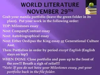 WORLD LITERATURE NOVEMBER 29 TH