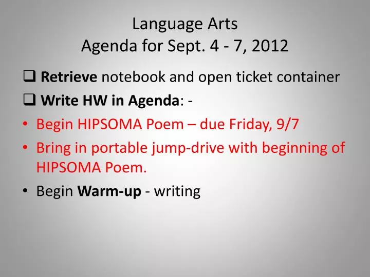language arts agenda for sept 4 7 2012