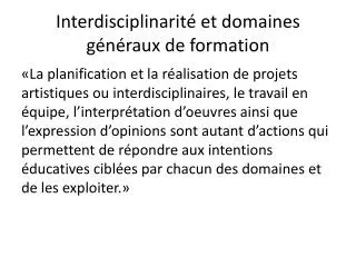 interdisciplinarit et domaines g n raux de formation