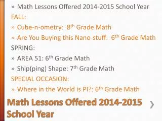 Math Lessons Offered 2014-2015 School Year