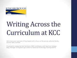 Writing Across the Curriculum at KCC