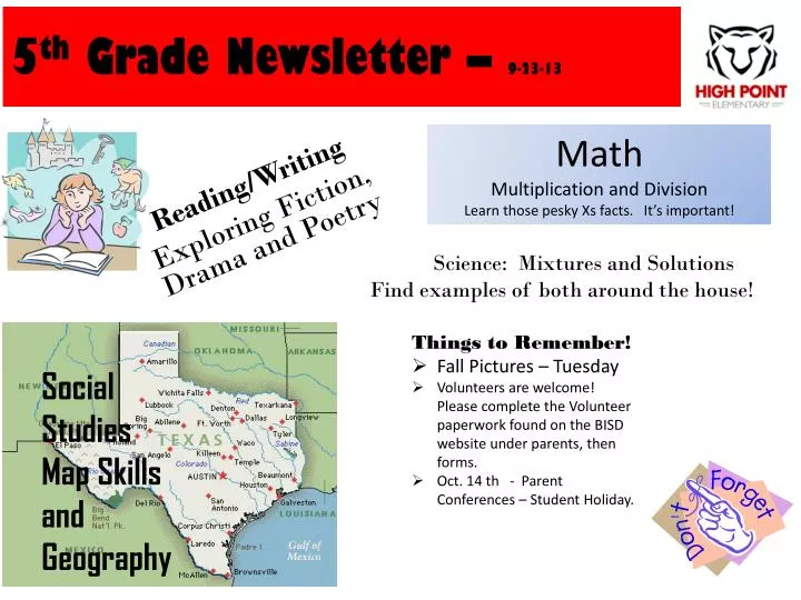 5 th grade newsletter 9 23 13