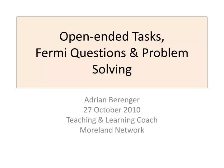 open ended tasks fermi questions problem solving